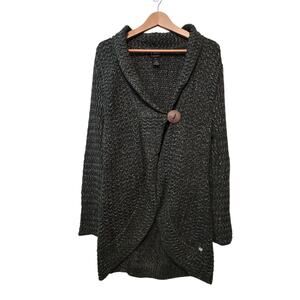 Pure Handknit Chunky Button Cardigan Sweater Womens MED LG Green Lagenlook Artsy